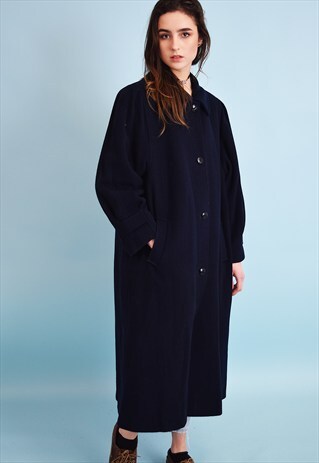 80'S RETRO OVERSIZED MINIMALIST BLUE WARM TRENCH LONG COAT