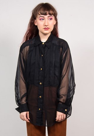 VINTAGE 90'S BLACK SHEER OVERSIZED GRUNGE SHIRT