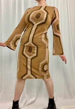 Vintage 70s style funky psychedelic gold lurex dress