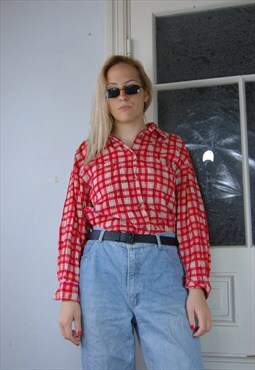 Vintage 90's baggy flannel checkered shirt in bright red