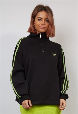 VINTAGE 90'S ADIDAS NEON STRIPE BLACK ZIP-UP SWEATSHIRT