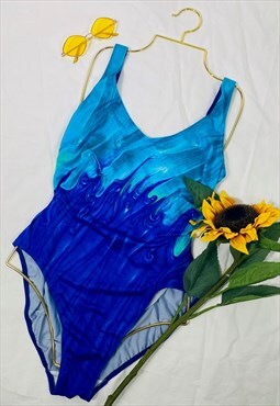 Vintage 90's Bright Abstract Waves Low Back Swimsuit