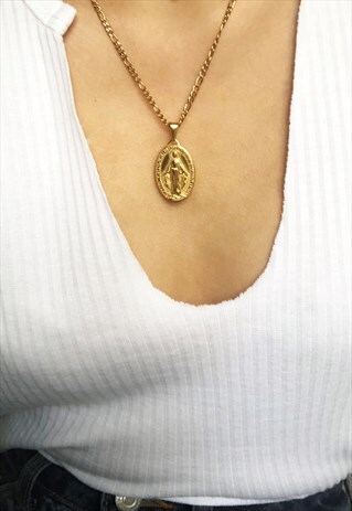ROUND MARY NECKLACE GOLD PLATED RELIGIOUS GIFT