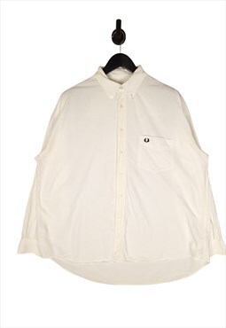 Y2K Fred Perry Button Up Shirt Long Sleeve In White Size XXL