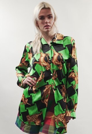 VINTAGE 80'S GREEN MYTHICAL CREATURE PRINT SHIRT
