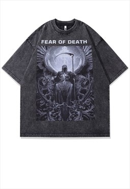 Gothic t-shirt Grim reaper print tee retro top vintage grey
