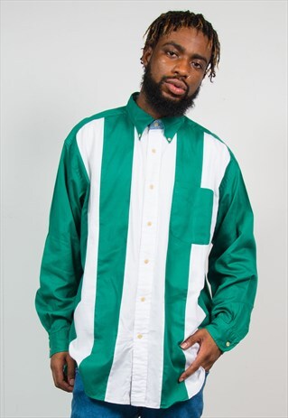 TOMMY HILFIGER 90'S GREEN WHITE STRIPED SHIRT