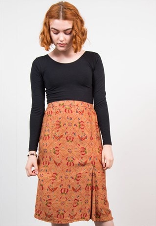 VINTAGE 90'S ORANGE PATTERNED BOHO MIDI SKIRT