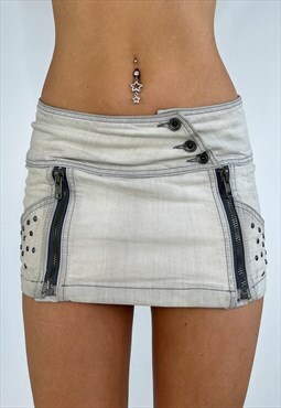 Vintage Y2k Skirt Denim Mini Zipper Low Rise Grunge 90s