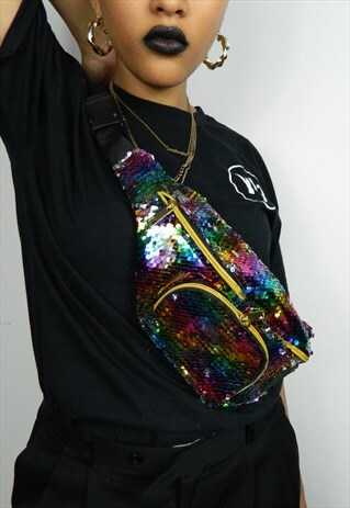 RAINBOW SEQUINS SHINY BUM BAG FESTIVAL FANNY PACK