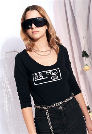 VINTAGE BODYSUIT REWORKED HAND PRINTED FEMINIST GRAPHIC BODY