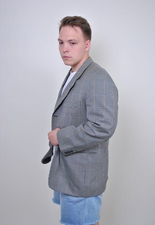 80S PLAID BLAZER, VINTAGE SUIT PATTERN JACKET