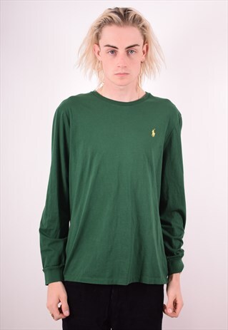 POLO RALPH LAUREN MENS VINTAGE TOP LONG SLEEVE XL GREEN 90S