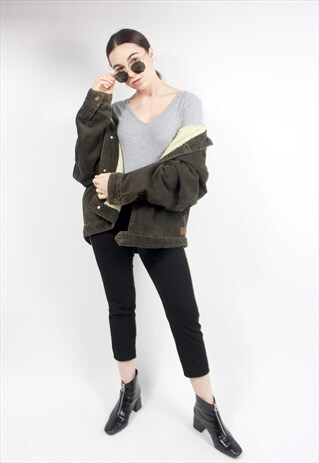 90'S RARE RETRO GREEN BORG SHERPA LINED CORDUROY JACKET