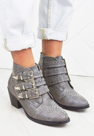AIMEE STUDDED ANKLE BOOTS WITH BUCKLES