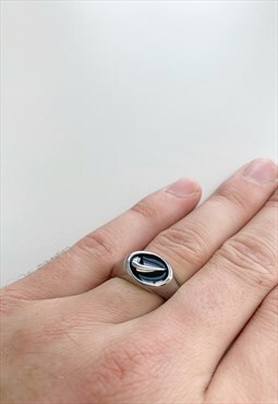 Custom Swoosh Oval Style Ring Silver Optic
