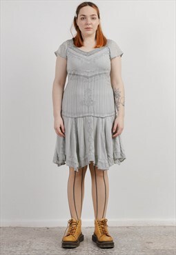 Vintage Y2k Fairy Grunge Grey Midi Short Sleeve Dress M
