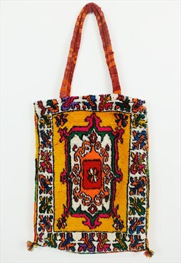 Vintage Shoulder Tote Bag Multicolour Tufted Moroccan Carpet