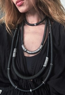 Urban Conceptual Boho Goth Black Long-Short Necklace 