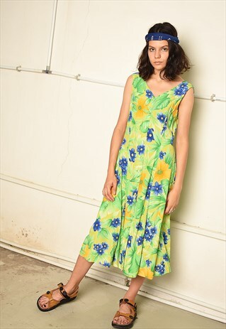 90'S RETRO FLORAL PRINT SUMMER MIDI FESTIVAL DRESS