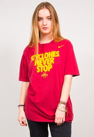 NIKE 90'S RED IOWA STATE CYCLONES NEVER STOP SLOGAN T-SHIRT