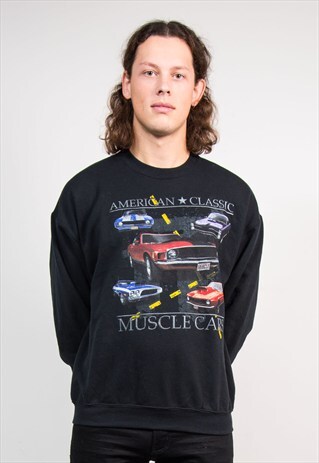 VINTAGE 90'S BLACK AMERICAN MUSCLE CAR SWEATSHIRT JUMPER