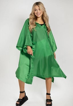 Green Waterproof Foldaway Poncho With Hood