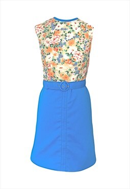 1960s Blue Floral Vintage Mini Mod Dress And Headband 