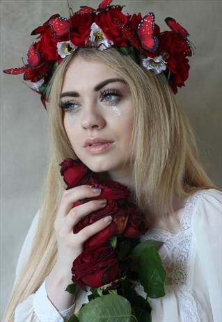RED VELVET ROSE AND BUTTERFLY CROWN