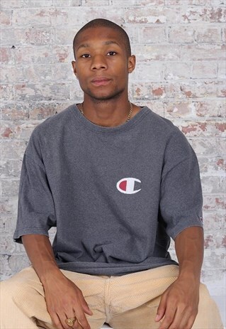 VINTAGE CHAMPION BIG LOGO BACK GRAPHIC T-SHIRT GREY