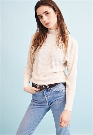 90'S RETRO MINIMALIST KNIT NEUTRAL RIBBED JUMPER TOP