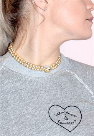 70S VINTAGE HIGH QUALITY PEARL STATEMENT CHOKER WITH PENDANT