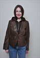 VINTAGE LEATHER JACKET, 90S LEATHER BLAZER BROWN COLOR WOMEN