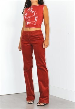 Vintage Y2K Embroidered Corduroy Trousers Straight Jeans
