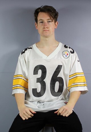 VINTAGE NIKE TEAM STEELERS JERSEY IN WHITE WITH PRINTED LOGO
