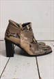 VINTAGES 90S BEIGE SNAKESKIN PRINT LEATHER ANKLE BOOTS
