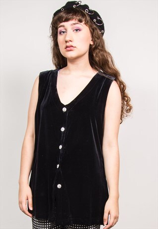 VINTAGE 90'S VELVET BUTTON FRONT VEST TOP