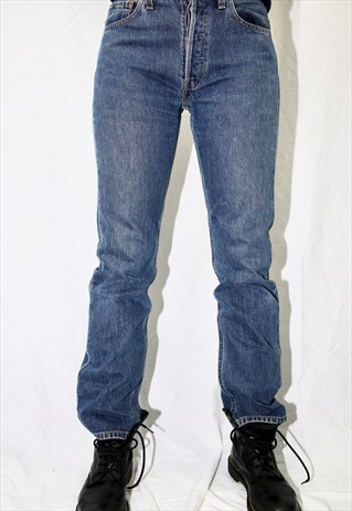 VINTAGE MEDIUM BLUE WASHED HIGH WAISTED 501 JEANS 026