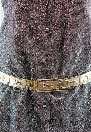VINTAGE 80S GOLD & SILVER PANTHER CAT METAL BELT