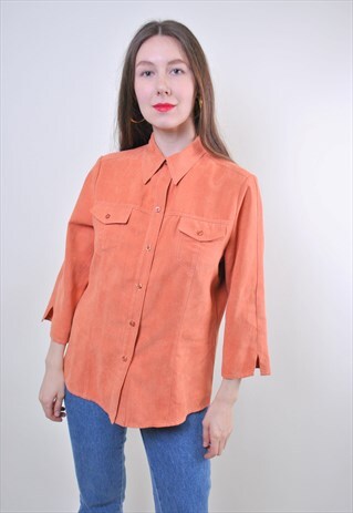 WOMAN MINIMALIST ORANGE BLOUSE FOR WORK