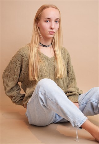80'S RETRO MINIMALIST OVERSIZED KNIT NEUTRAL JUMPER TOP