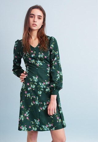 VINTAGE 60'S RETRO FLORAL PRINT TWIGGY STYLE MINI DRESS