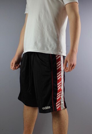 VINTAGE ADIDAS SHORTS IN BLACK WITH POCKETS, EMBROIDERED LOG
