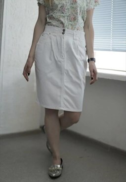 Vintage 90's Midi White Denim Skirt