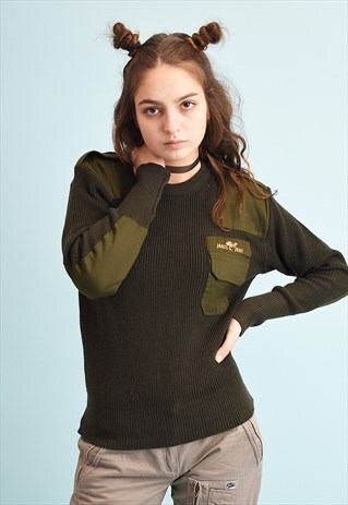 80'S RETRO MILITARY STYLE WOOL KNIT JUMPER