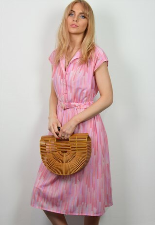 VINTAGE 70S PASTEL PINK SUMMER MIDI DRESS