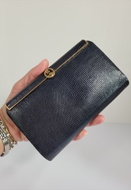 Vintage Gucci Blue Navy Leather Clutch .