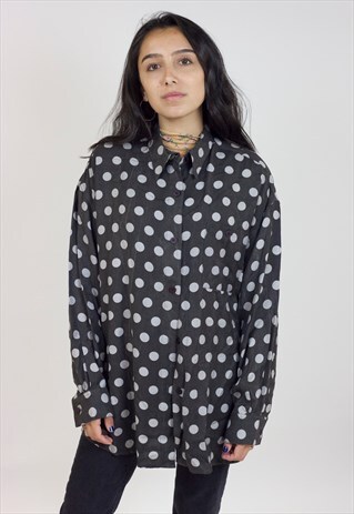VINTAGE 90S DARK GREY POLKA POT PATTERNED SHIRT