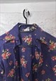 BLUE FLORAL BOHO 70S SHIRT / BLOUSE - XS