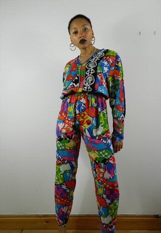 VINTAGE MULTI PRINT COLOUR JUMPSUIT